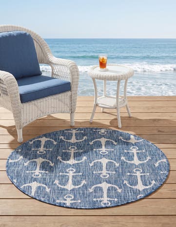 3' x 3' Easy-Clean Coastal Indoor / Outdoor Round Rug