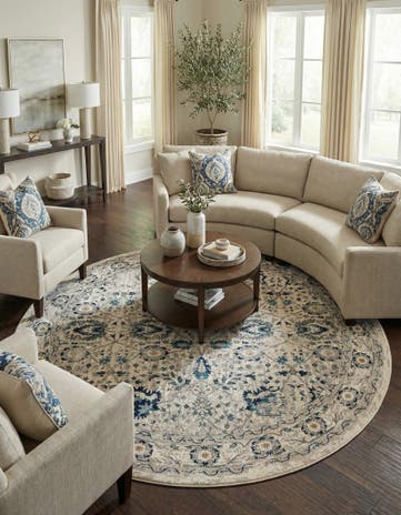Beige Dahlia Round Rug