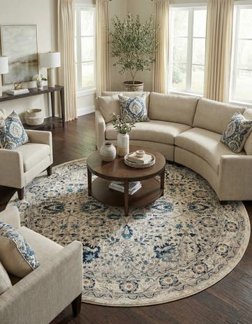 Beige Dahlia Round Rug