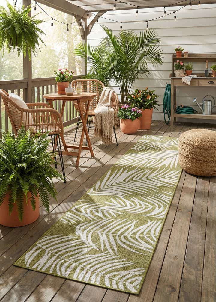 2' 7 x 10' Easy-Clean Botanical Indoor / Outdoor Runner Rug