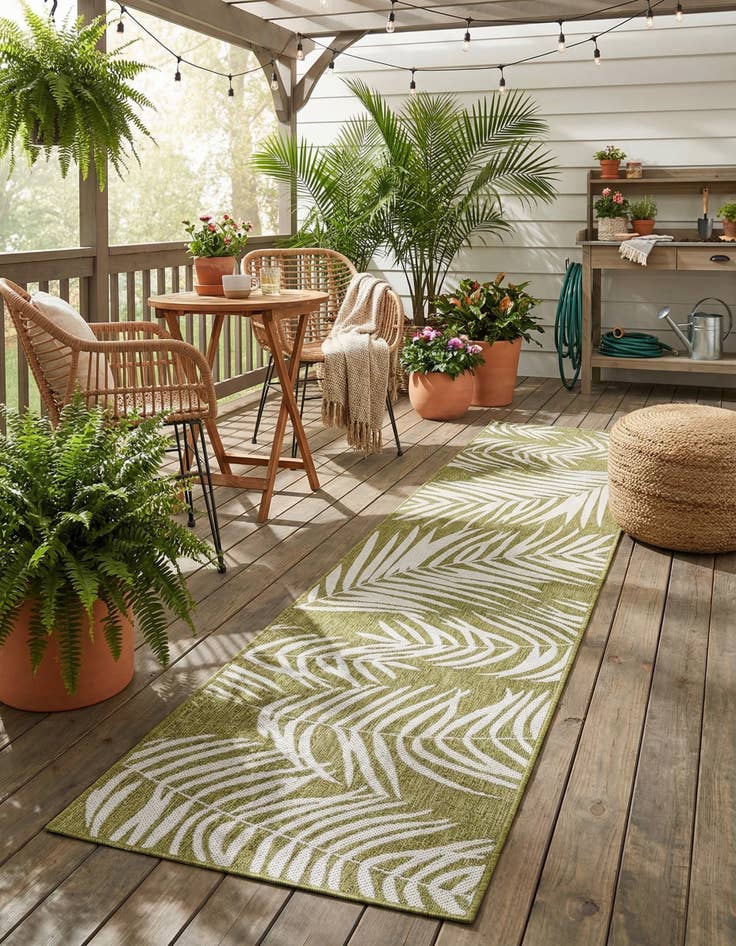 Detail image of  2' 7 x 10'  Washable Botanical Indoor / Outdoor Runner Rug