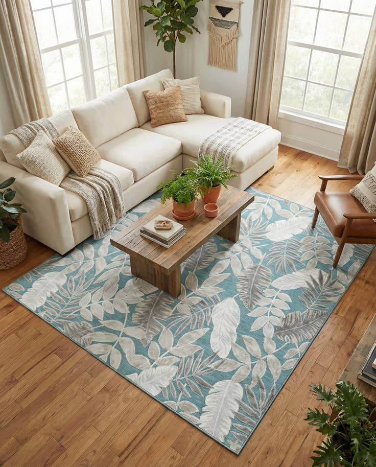 Detail image of 8' 2 x 8' 2 Easy-Clean Botanical Indoor / Outdoor Square Rug
