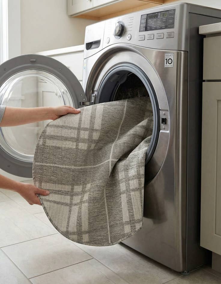 Detail image of 3' x 3'  Washable Checkered Indoor / Outdoor Round Rug