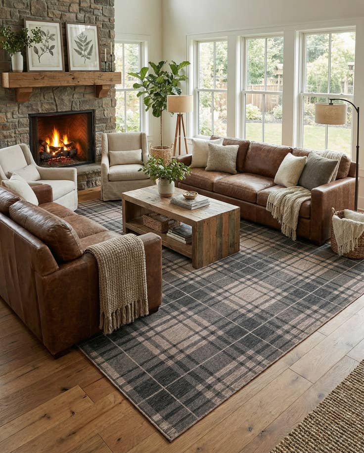 Detail image of 10' x 10' Easy-Clean Checkered Indoor / Outdoor Square Rug