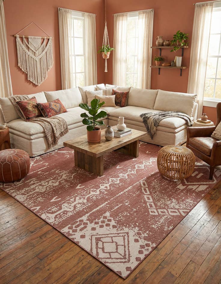 Detail image of 13' x 13' Easy-Clean Bohemian Indoor / Outdoor Square Rug