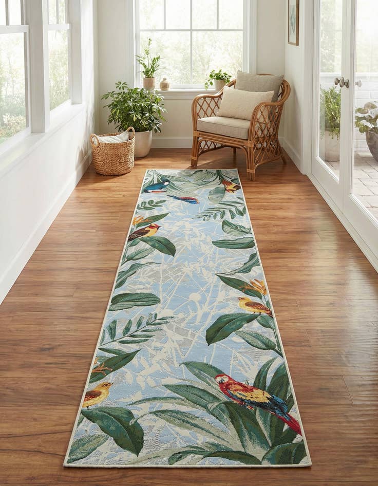 Detail image of  2' 7 x 11'  Washable Botanical Indoor / Outdoor Runner Rug