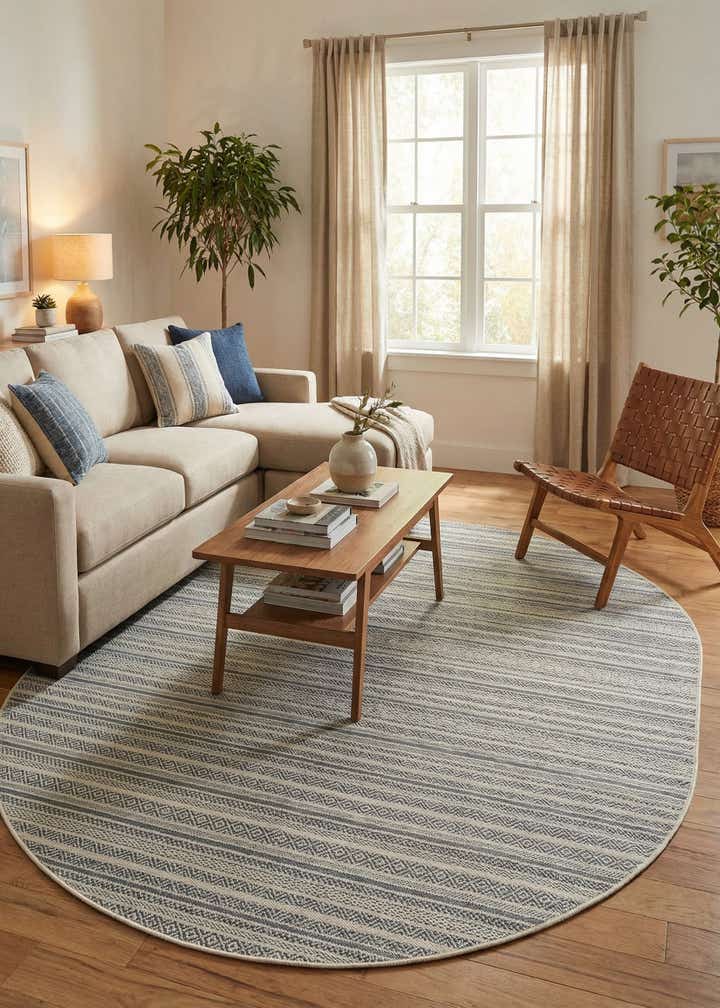 7' 10 x 10' Easy-Clean Striped Indoor / Outdoor Oval Rug