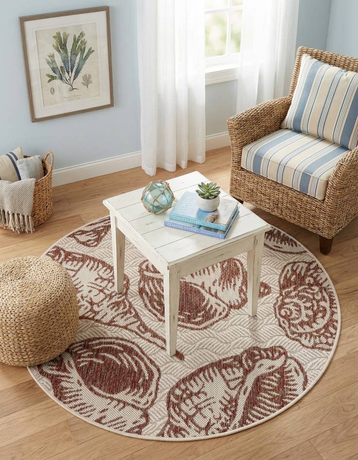 Detail image of  3' x 3'  Washable Coastal Indoor / Outdoor Round Rug