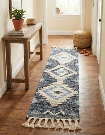 Dark Blue Hand Woven Arizona Wool Runner Rug