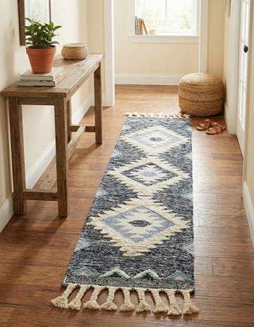 Dark Blue Hand Woven Arizona Wool Runner Rug