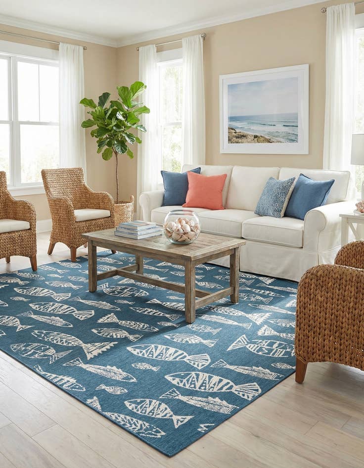 Detail image of 10' x 10'  Washable Coastal Indoor / Outdoor Square Rug