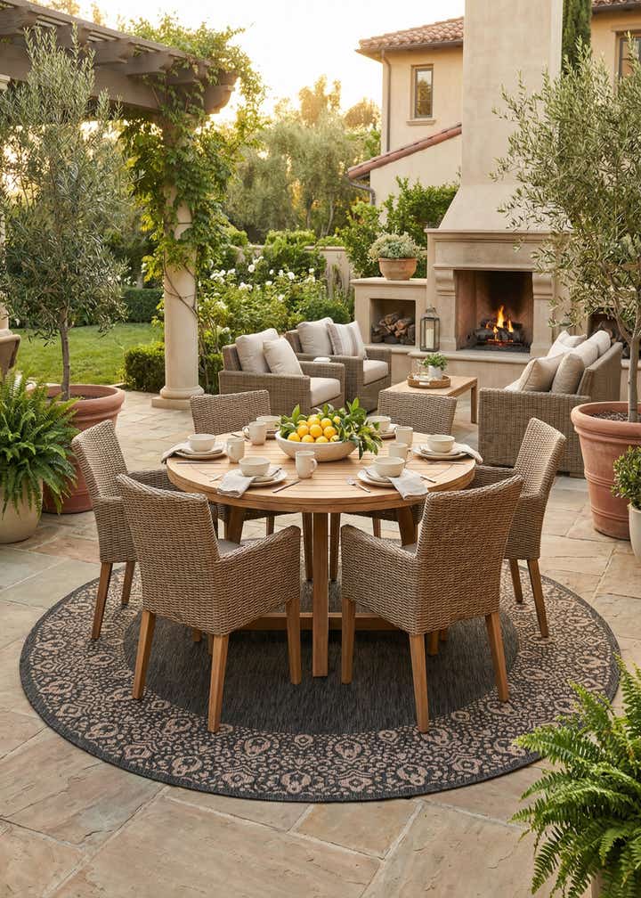 10' 8 x 10' 8 Easy-Clean Border Indoor / Outdoor Round Rug