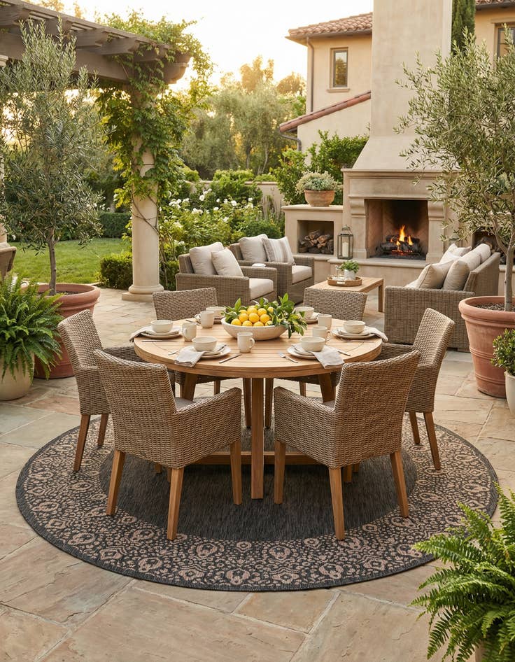 Detail image of  10' 8 x 10' 8  Washable Border Indoor / Outdoor Round Rug