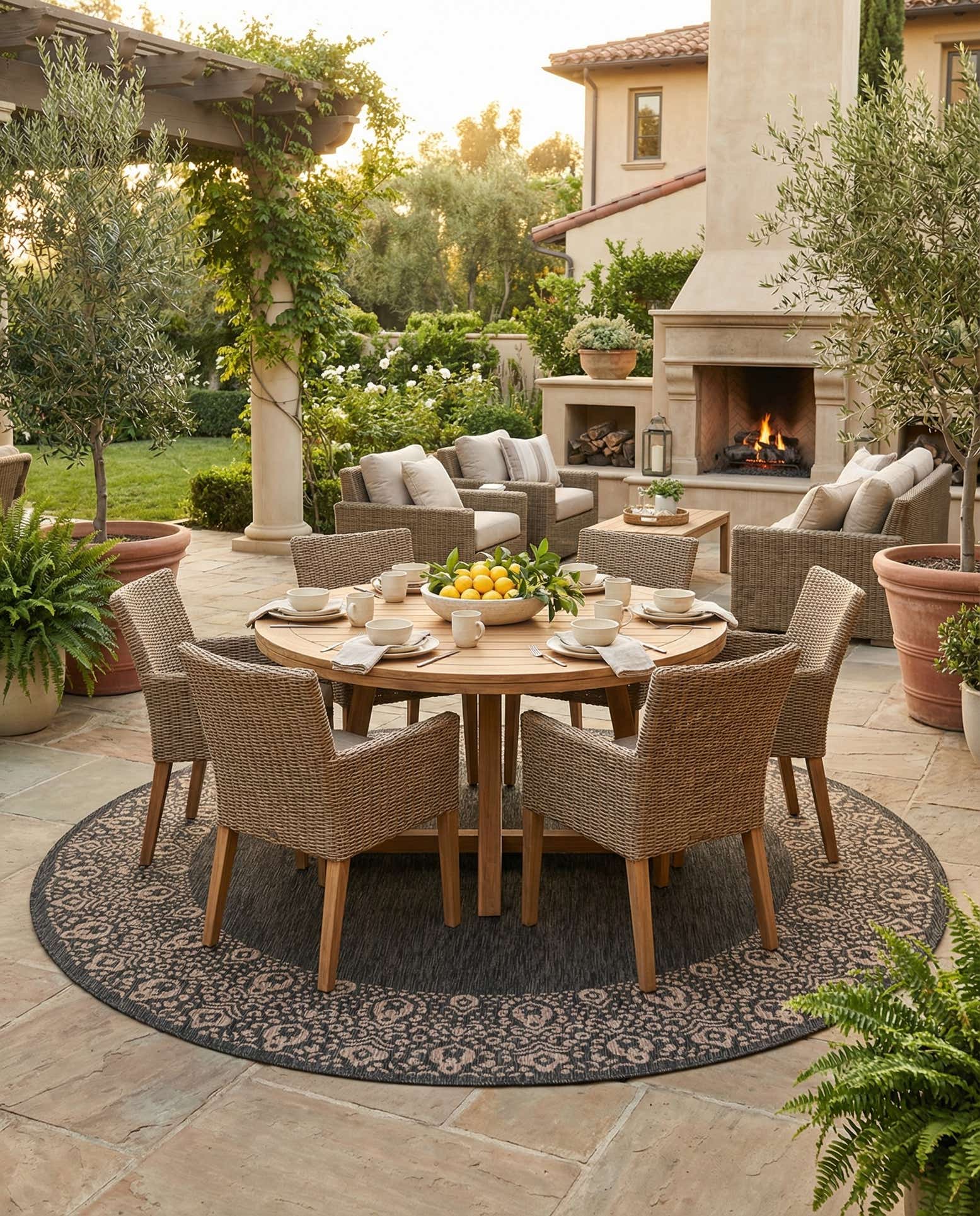 10' 8 x 10' 8 Easy-Clean Border Indoor / Outdoor Round Rug