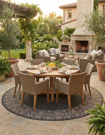 Charcoal Gray Easy-Clean Border Indoor / Outdoor Round Rug