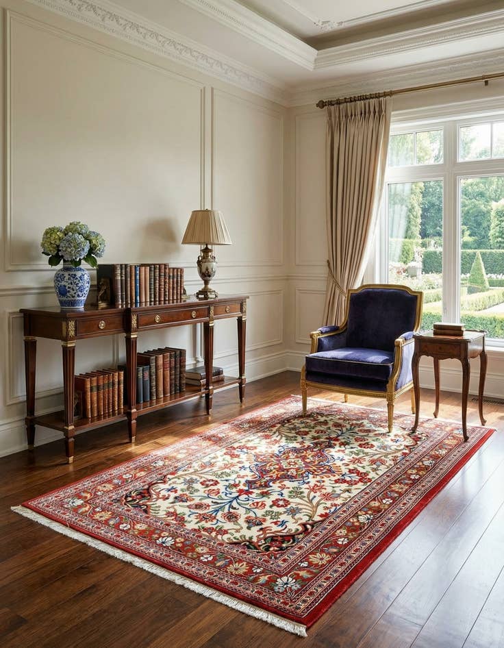 Detail image of  3' 4 x 4' 10  Hand Knotted Qom Persian Rug