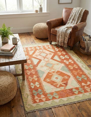 3' 3 x 4' 10 Hand Woven Kilim Waziri Wool Rug