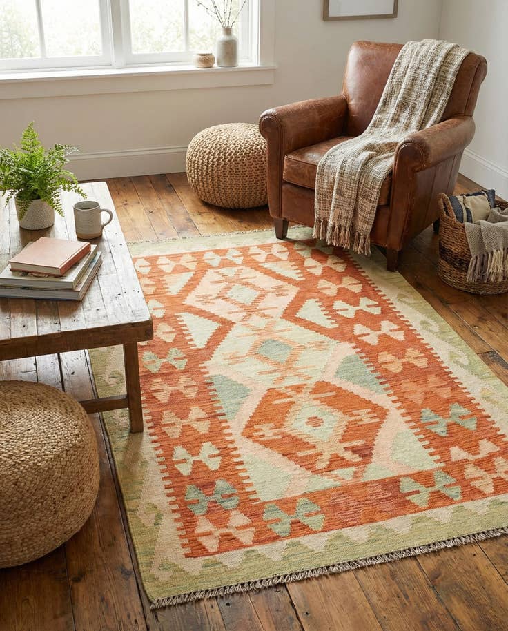 Detail image of 3' 3 x 4' 10 Hand Woven Kilim Waziri Wool Rug