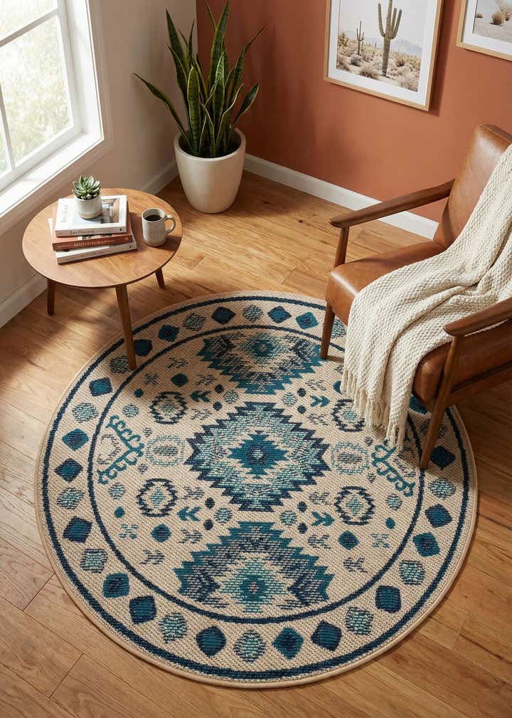 4' x 4' Easy-Clean Baja Indoor / Outdoor Round Rug