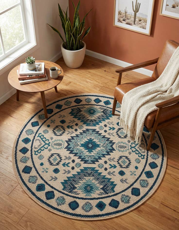 Detail image of 4' x 4' Easy-Clean Baja Indoor / Outdoor Round Rug