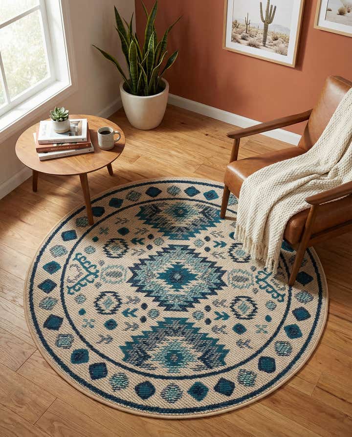 4' x 4' Easy-Clean Baja Indoor / Outdoor Round Rug