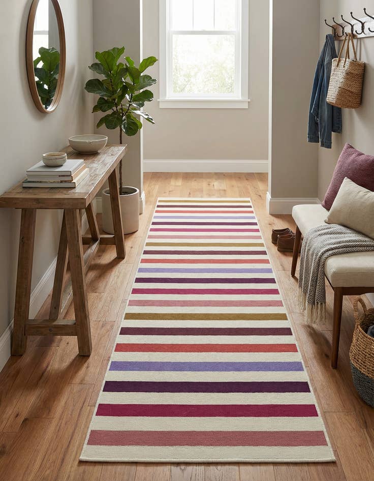 Detail image of 2' x 8'  Washable Striped Indoor / Outdoor Runner Rug