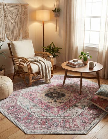 Light Coral Pink Washable Yara Octagon Rug