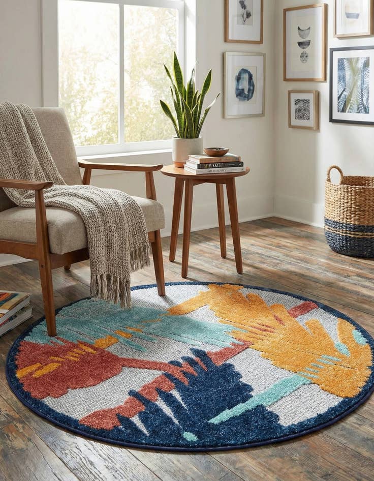 Detail image of 3' 3 x 3' 3  Washable Belize Indoor / Outdoor Round Rug