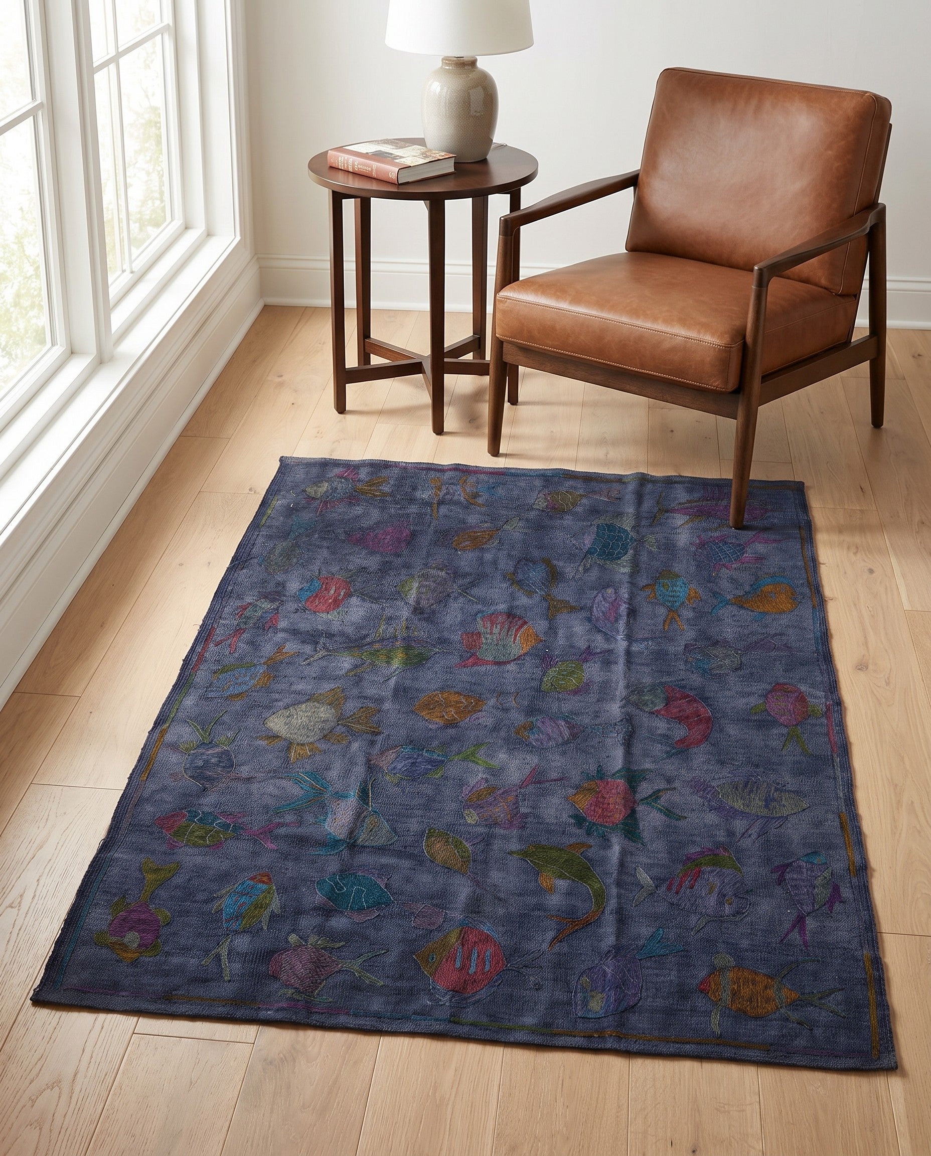 4' 3 x 5' 7 Hand Woven Kilim Suzani Wool Rug