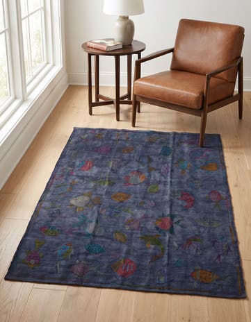 4' 3 x 5' 7 Hand Woven Kilim Suzani Wool Rug