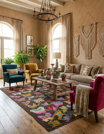 5' 2 x 7' 10 Hand Woven Kilim Suzani Wool Rug