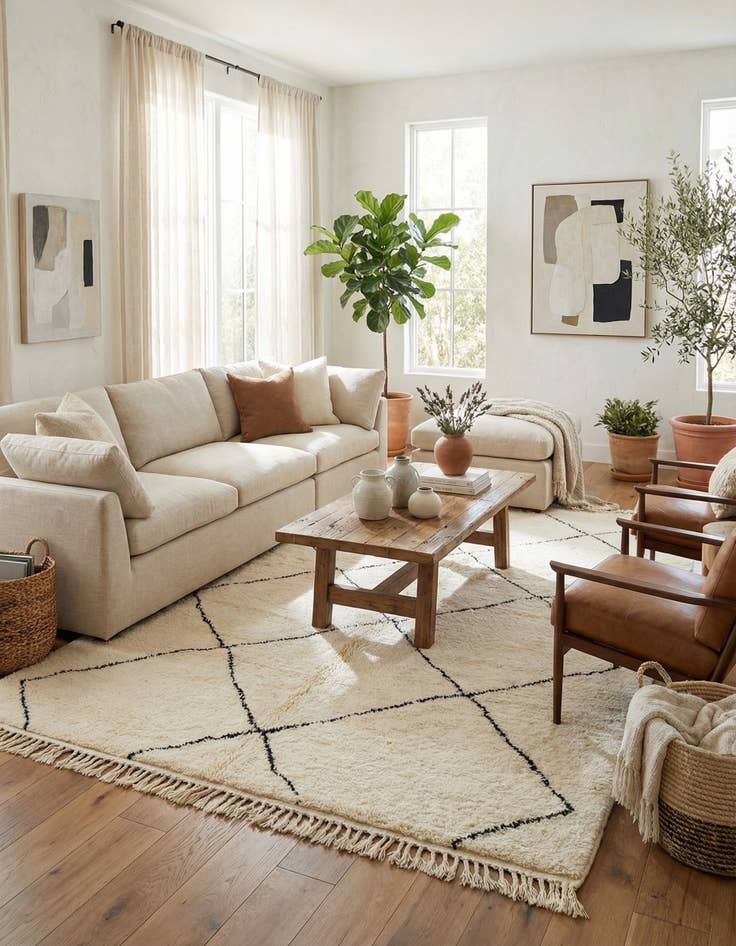 Detail image of 6' 3 x 10'  Hand Knotted Moroccan Wool Rug