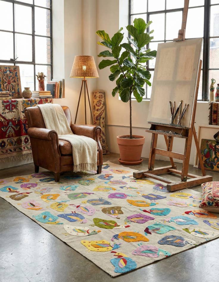 Detail image of 5' x 7'  Hand Woven Kilim Suzani Wool Rug