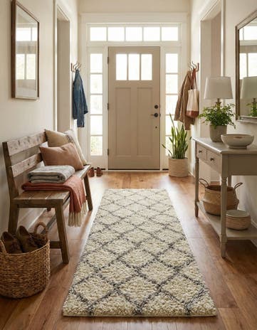 Ivory Lattice Shag Runner Rug