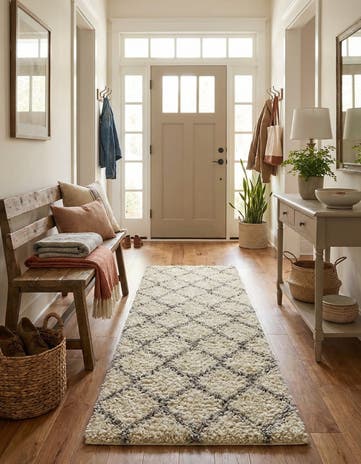 Ivory Lattice Shag Runner Rug