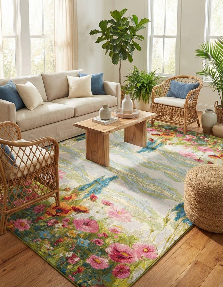 Detail image of 9' x 12' Easy-Clean Botanical Indoor / Outdoor Rug