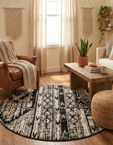 Black and White Oregon Round Rug