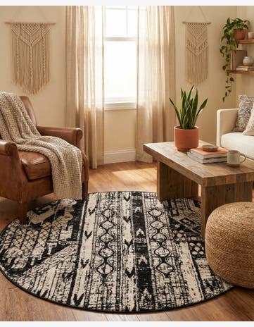 Black and White Oregon Round Rug