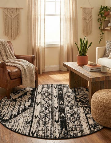 Black and White Oregon Round Rug