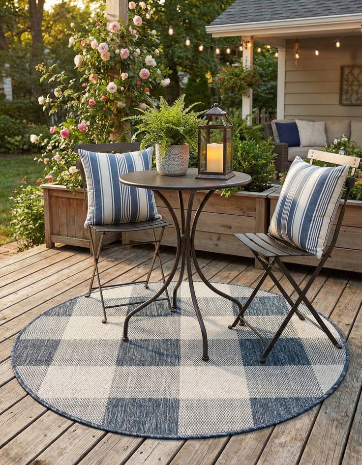 Detail image of  3' x 3'  Washable Checkered Indoor / Outdoor Round Rug