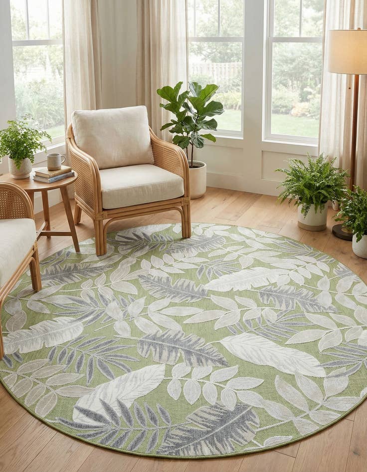 Detail image of 8' 2 x 8' 2  Washable Botanical Indoor / Outdoor Round Rug