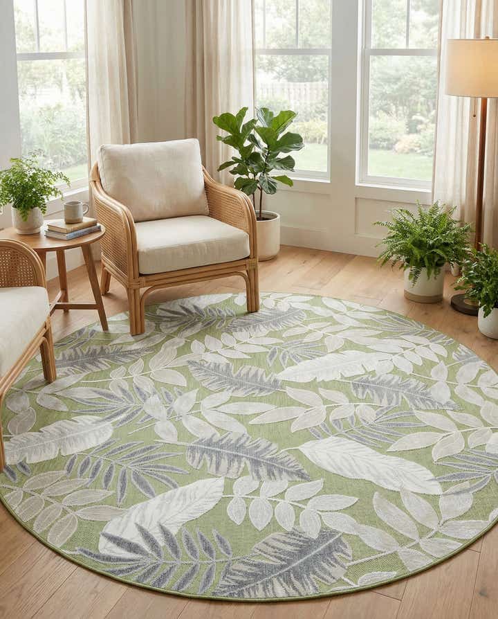 8' 2 x 8' 2 Easy-Clean Botanical Indoor / Outdoor Round Rug