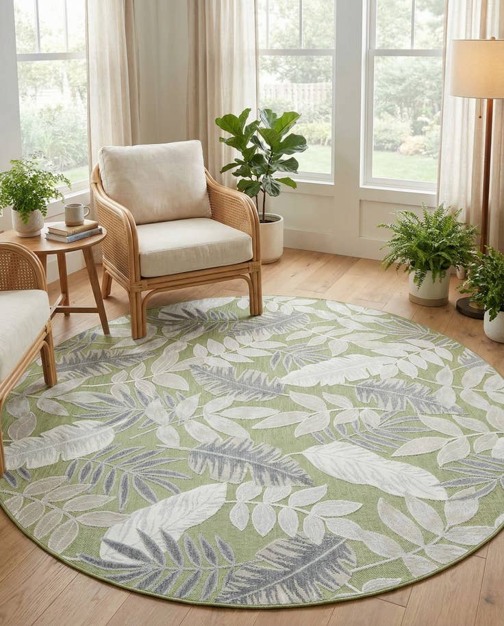 Detail image of 8' 2 x 8' 2 Easy-Clean Botanical Indoor / Outdoor Round Rug