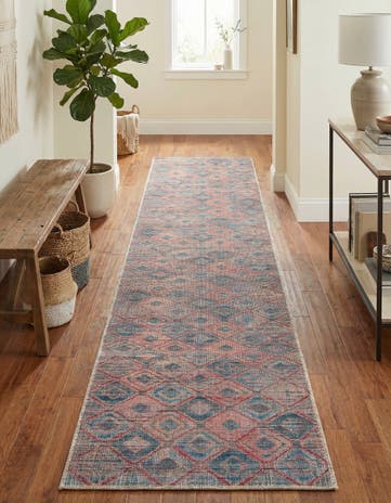 Peach and Blue Washable Sisu Runner Rug