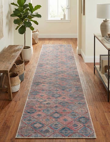 Peach and Blue Washable Sisu Runner Rug