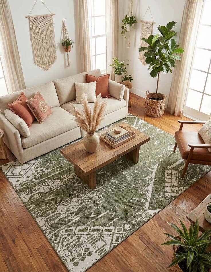 Detail image of 7' 10 x 10'  Washable Bohemian Indoor / Outdoor Rug