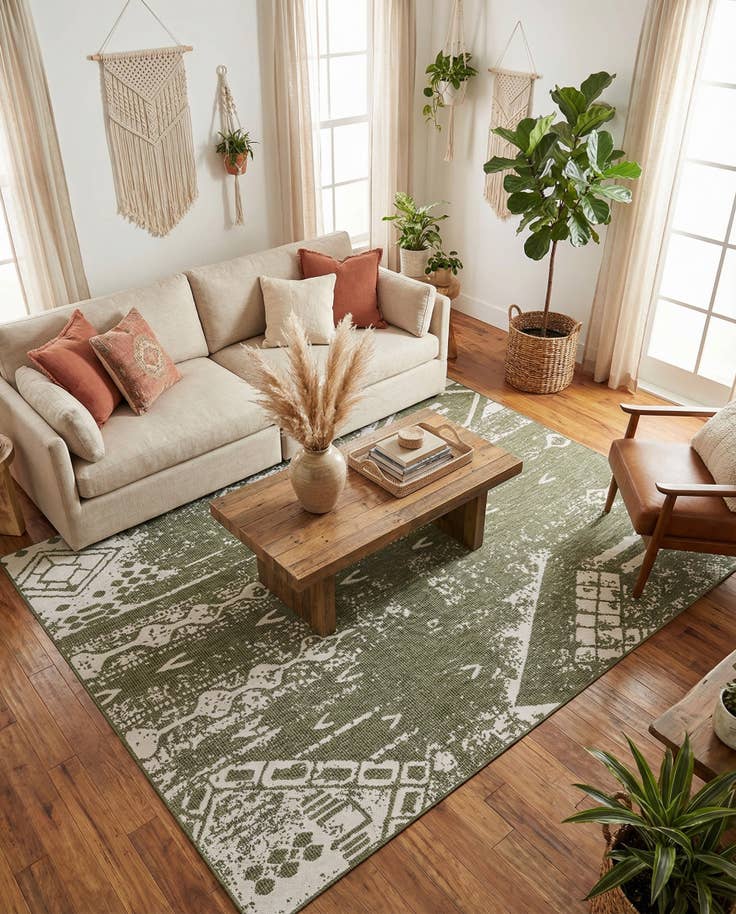 Detail image of 7' 10 x 10' Easy-Clean Bohemian Indoor / Outdoor Rug