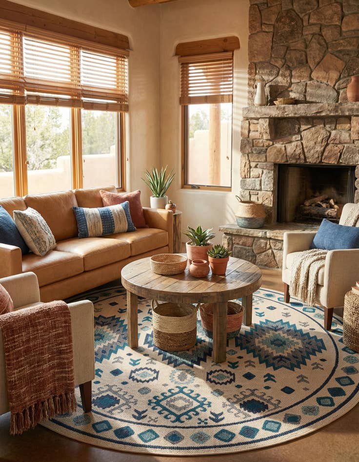 Detail image of 7' 10 x 7' 10  Washable Baja Indoor / Outdoor Round Rug