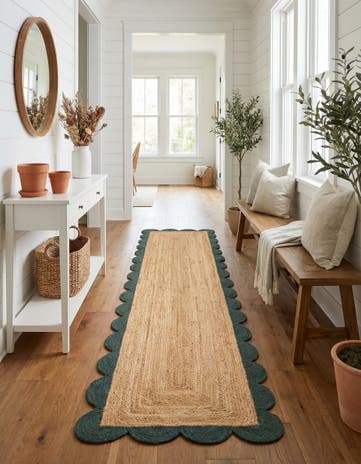 2' 7 x 10' Handmade Scallop Braided Jute Runner Rug