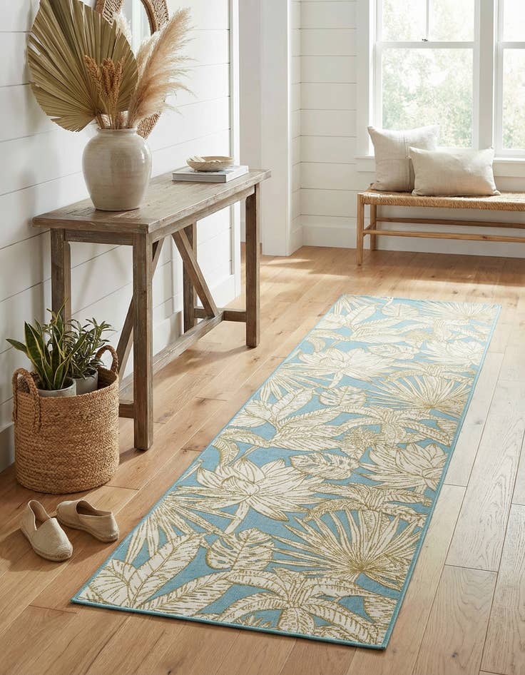 Detail image of 2' 7 x 10'  Washable Botanical Indoor / Outdoor Runner Rug